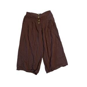 Women S Bombay & Paisley Brown Button Pants Cropped High Rise Palazzo Wide Leg